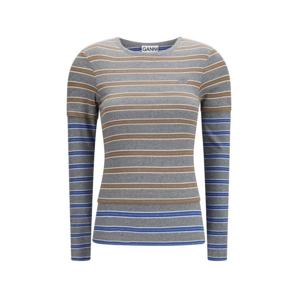 Ganni Gray Cotton Long Sleeve Women's T-Shirt